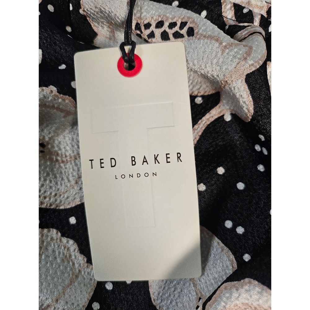 Ted Baker London Abriee Floral Puff Sleeve Handkerchief Hem Midi Dress Size 1 - Picture 8 of 11